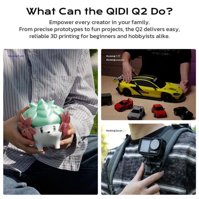 QIDI TECH Q2 Imprimante 3D  - Haute Vitesse 600 mm/s - Buse 370 °C - Chambre Fermée 65 °C - Nivellement Automatique - Caméra IA