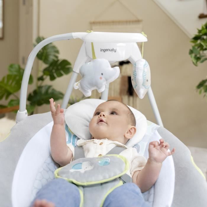 INGENUITY Everston 180° draaibare elektrische babyschommel/bouncer, 6 snelheden, babycadeau