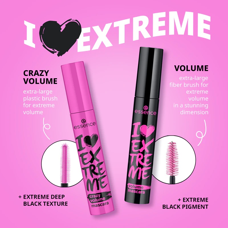 essence I LOVE EXTREME skropstu tuša maksimālam skropstu apjomam