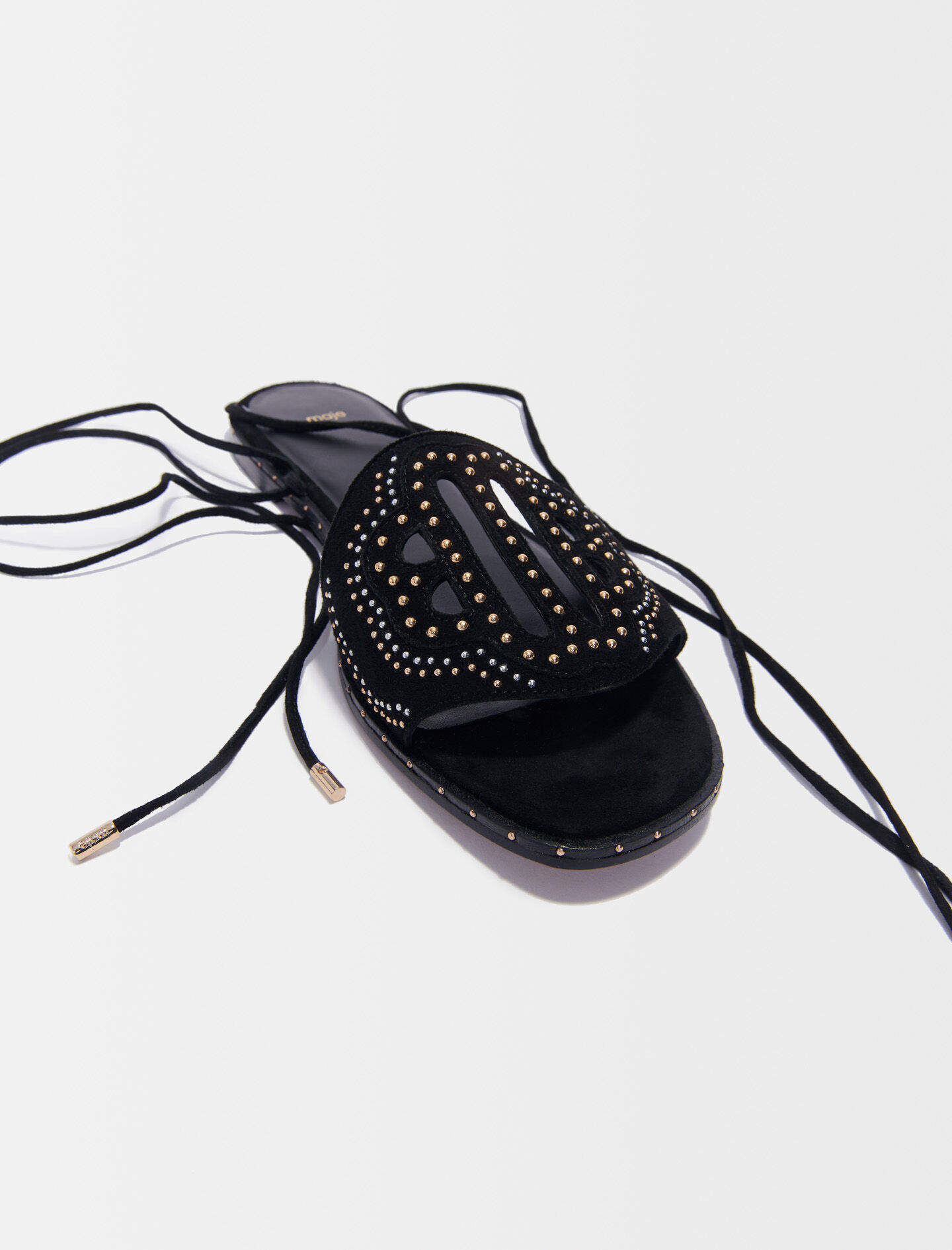 Platte sandalen met bandjes en studs - Zwart