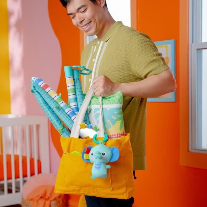 BRIGHT STARTS Tapis d'éveil bébé au sol évolutif pliable- Jungle Vert- arche avec jouets sensoriels et musicaux, miroir