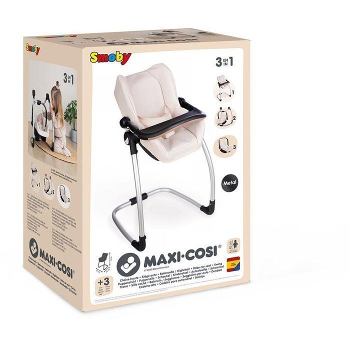 SMOBY - Maxi cosi - Siège + Chaise haute beige  - 3 en 1 - Pour poupon - Dès 3 ans