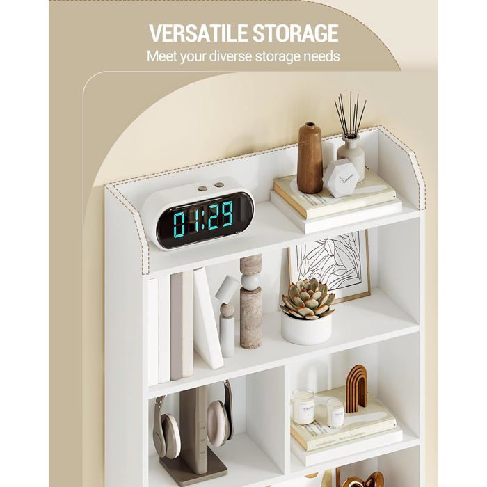 Estantería de 6 niveles, mueble para libros, separador de ambientes, para salón, dormitorio u oficina, 24 x 80 x 170 cm, blanca.
