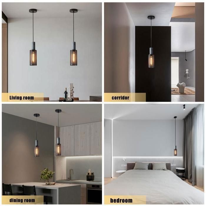 WOTTES Lustre Industriel Rétro En Maille Avec Abat-Jour En Fer Noir, Simple Moderne Nordique Suspension En Ciment, 10*35cm, 1pcs