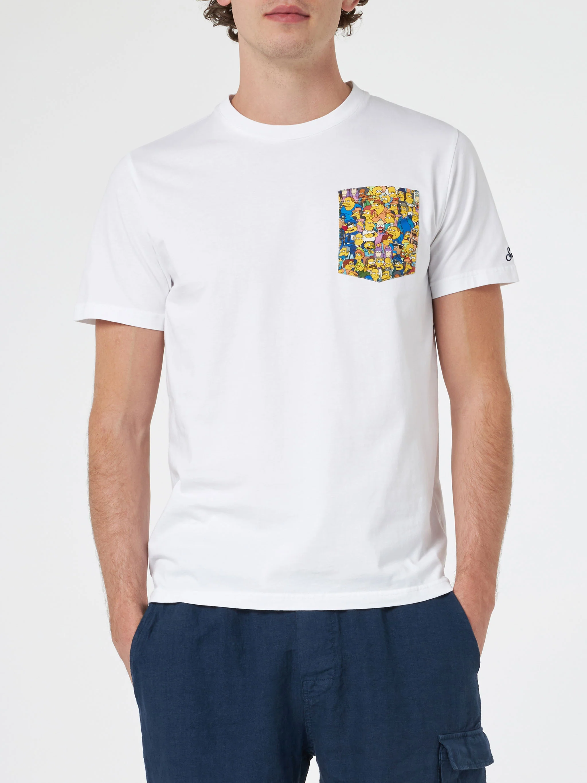 T-shirt da uomo in cotone Blanche con taschino stampato Simpsons | EDI