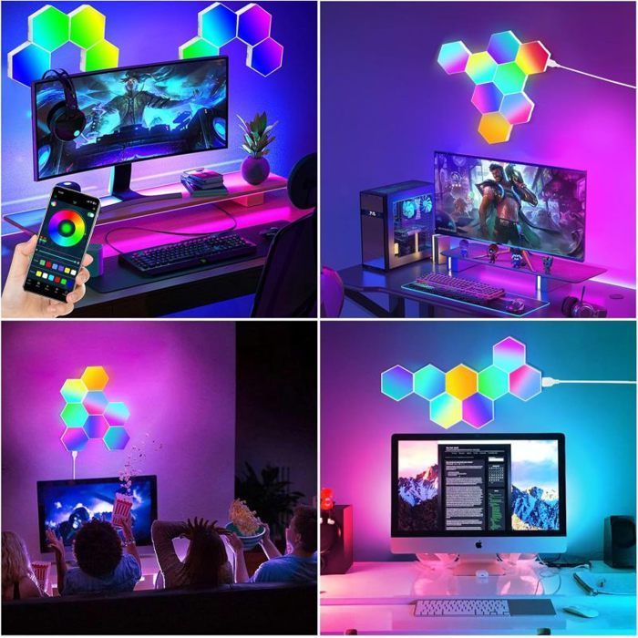 Kuusikulmainen seinävalaisin, LED-pelivalaisin, älykäs RGB, 16 miljoonaa väriä, sovellusohjaus (8 kpl) Monipuolinen kuusikulmainen seinävalaisin