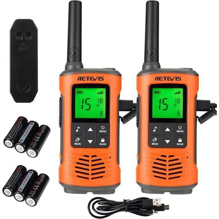 Walkie Talkie Retevis RT45P, resistente al agua IP67, PMR446, 16 canales, VOX, linterna LED, alarma SOS, CTCSS/DCS, para actividades al aire libre.