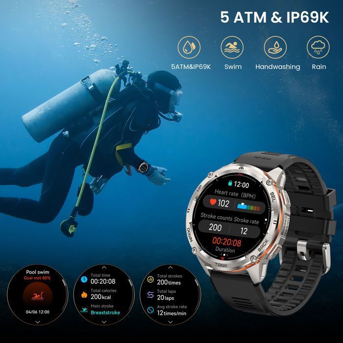 Montre Connectée homme SmartWatch Sport GPS 5ATM KOSPET T3 ULTRA 2 1.43