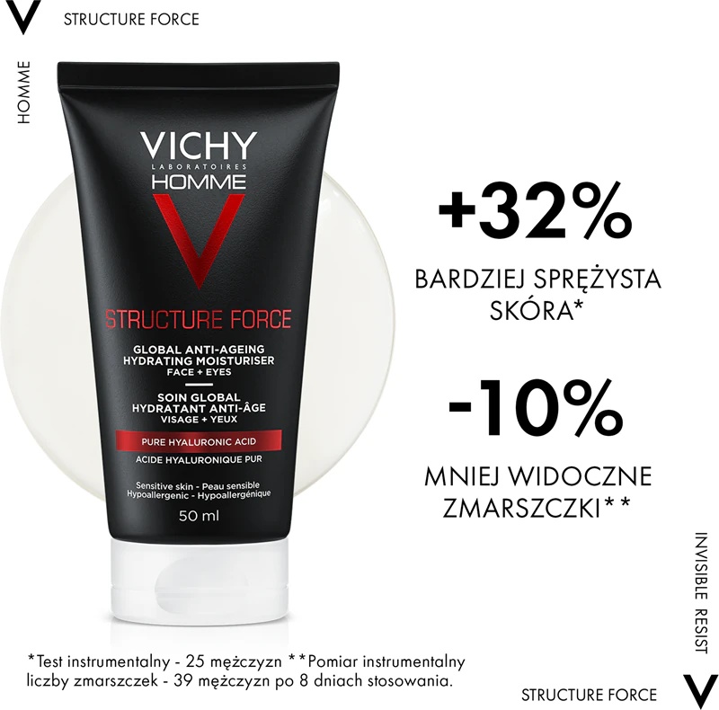 Vichy Homme Structure Force pretgrumbu nostiprinošs krēms ar hialuronskābi