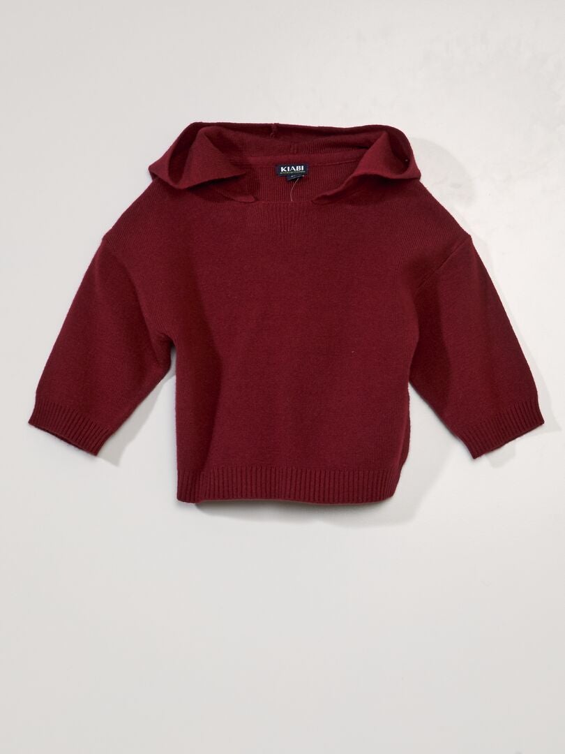 Suéter de tricô com capuz - VERMELHO