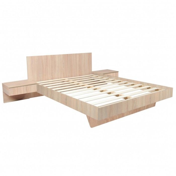 COOL bed 140x190 cm + 2 nachtkastjes + lattenbodem / Witgekalkte eiken afwerking