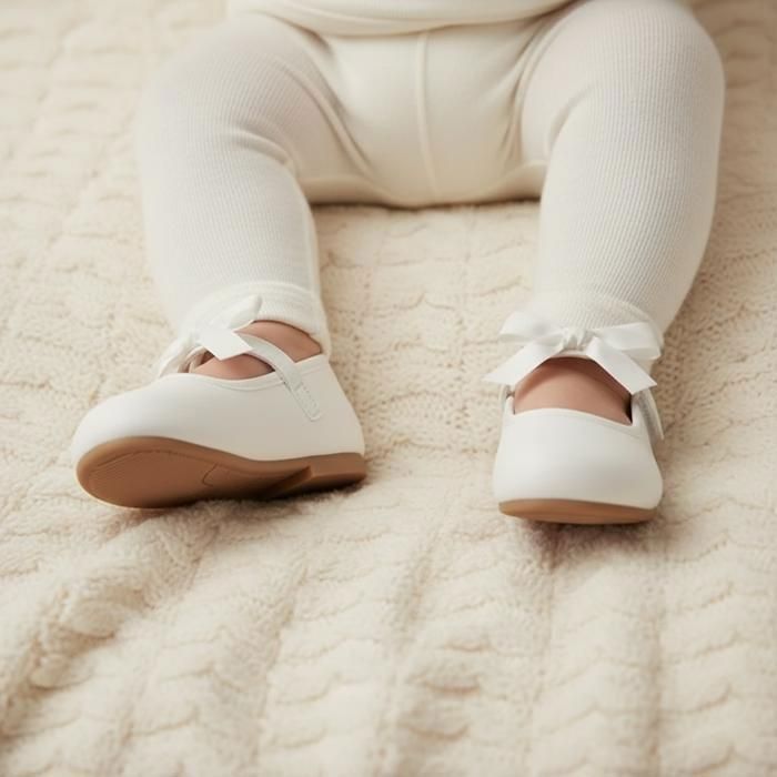 Chaussures - Enfant - Ballerines - Cérémonie - Cuir - Ivoire - Noeud - Satin - Pointure du 19 au 30