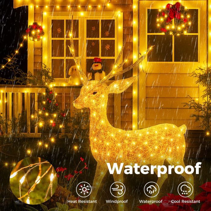 Guirnalda de luces navideñas para exteriores, blanco cálido, IP44, 30 m, 300 LED, 8 efectos, temporizador de 6 h/18 h, bajo voltaje para patios/setos.