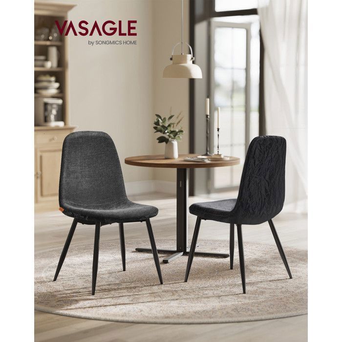 VASAGLE Chaises de Salle à Manger, Lot de 6, Support Métallique, Pieds Réglables, Tissu Chenille, PU Texturé Glacé, Gris Ardoise