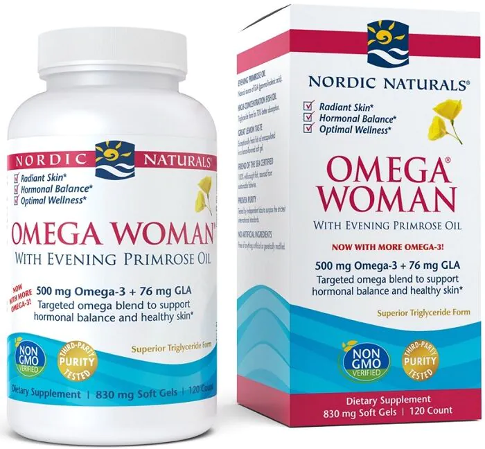 Nordic Naturals Omega Woman 500 mg, Suplement diety z kwasami tłuszczowymi omega-3, Kapsułki