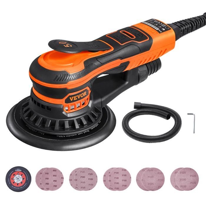 Levigatrice orbitale casuale - VEVOR - 152 mm - Levigatrice eccentrica elettrica senza spazzole, 350 W, 6 velocità variabili