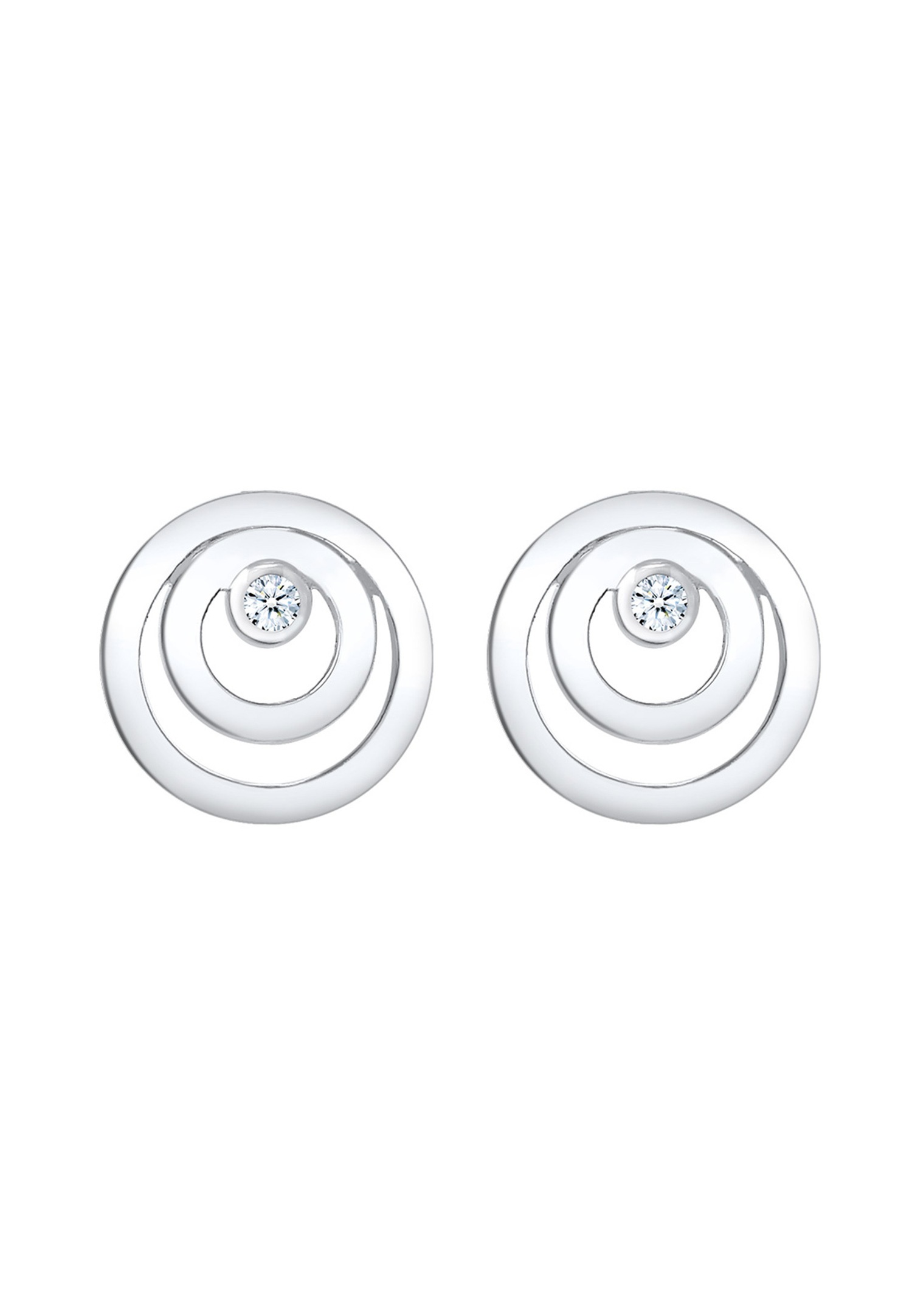 Elli DIAMONDS Cercle Rond Geo Diamant (0.04 ct.) Boucles d'oreilles Femme - (925/1000) Argent