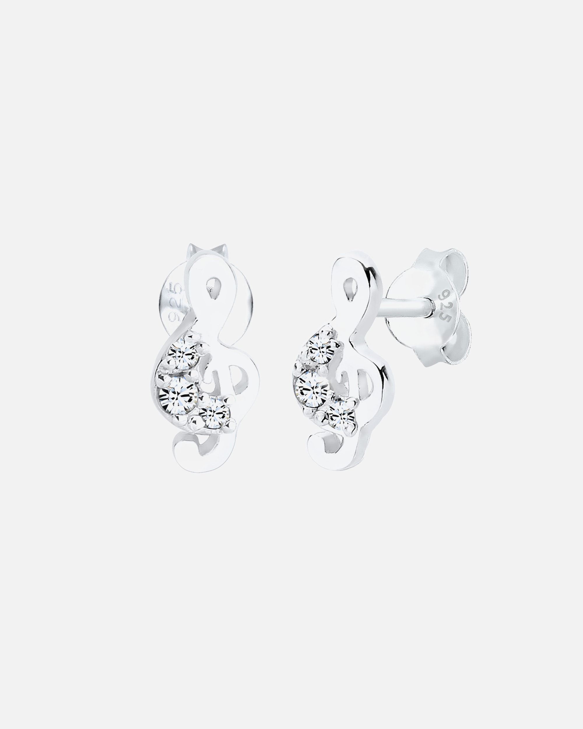 Elli Femmes clous d'oreilles motif clé de sol classique avec cristaux en argent sterling 925