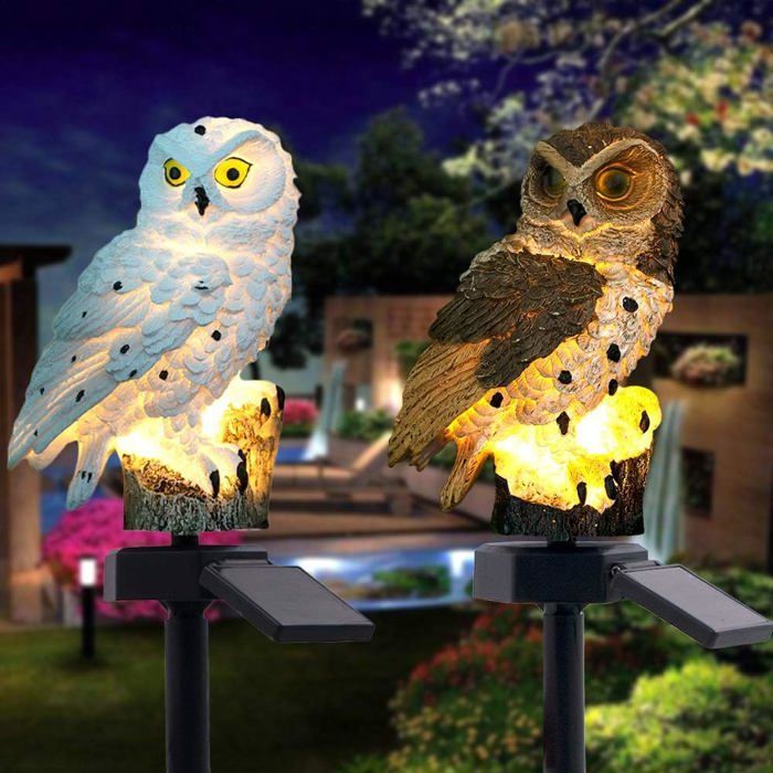 Lampada solare decorativa da giardino, lampada solare da esterno impermeabile, lampada da prato, design gufo, 8 x 42 cm (bianca), 1