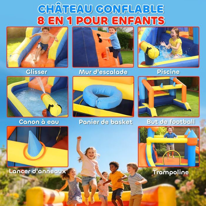 AIYAPLAY Inflatable Castle - 8 in 1 - slide, trampoline, pool and blower - Oxford fabric - 350 x 325 x 210 cm - multicoloured