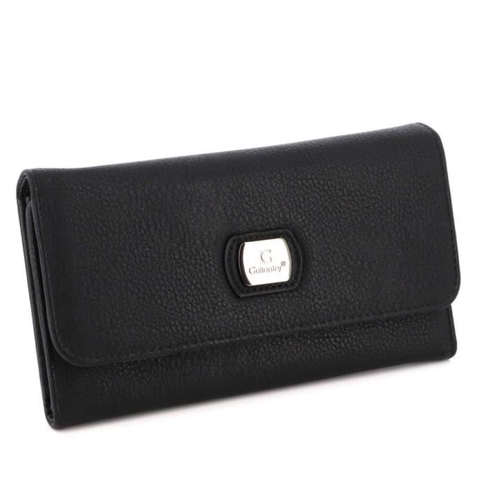 Gallantry - Portefeuille Femme Compagnon Long 3 Volets Multifonction - Noir