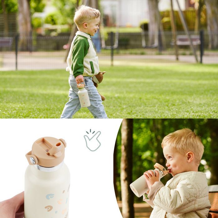 Babymoov - Gourde Enfant Isotherme 350ml - Anti Fuites - Paille Intégrée - Garde 12h au Frais et 6h au Chaud - 2e Paille Inclus