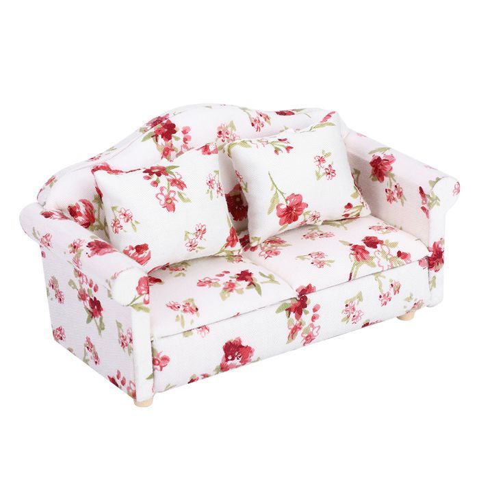 Divano per bambole SURENHAP, accessori per bambole a forma di casa di fiori, mini mobili, divano matrimoniale, casa dei giochi, grande gruppo di fiori