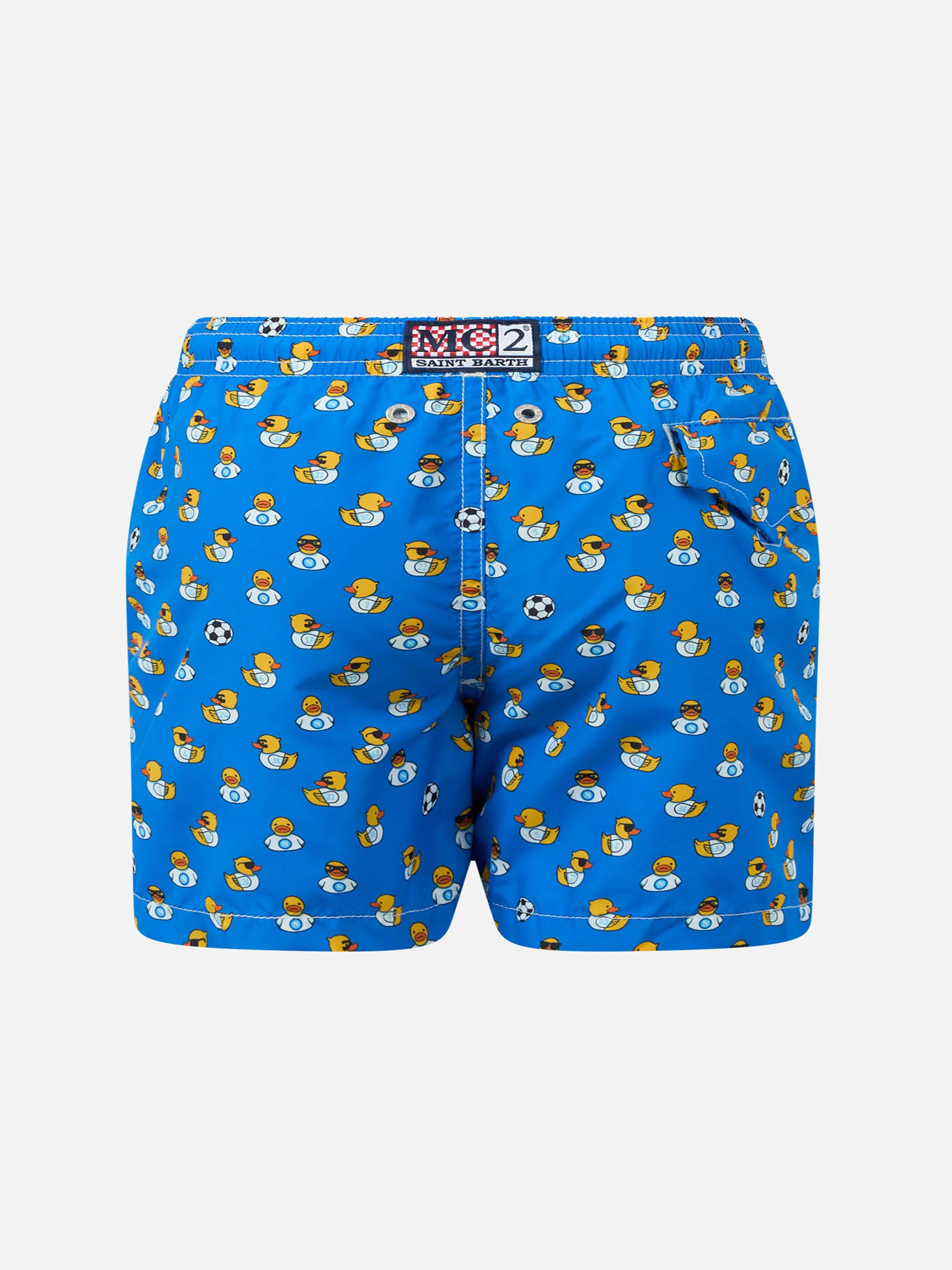 Costume da bagno da bambino in tessuto leggero con stampa logo Ducky e