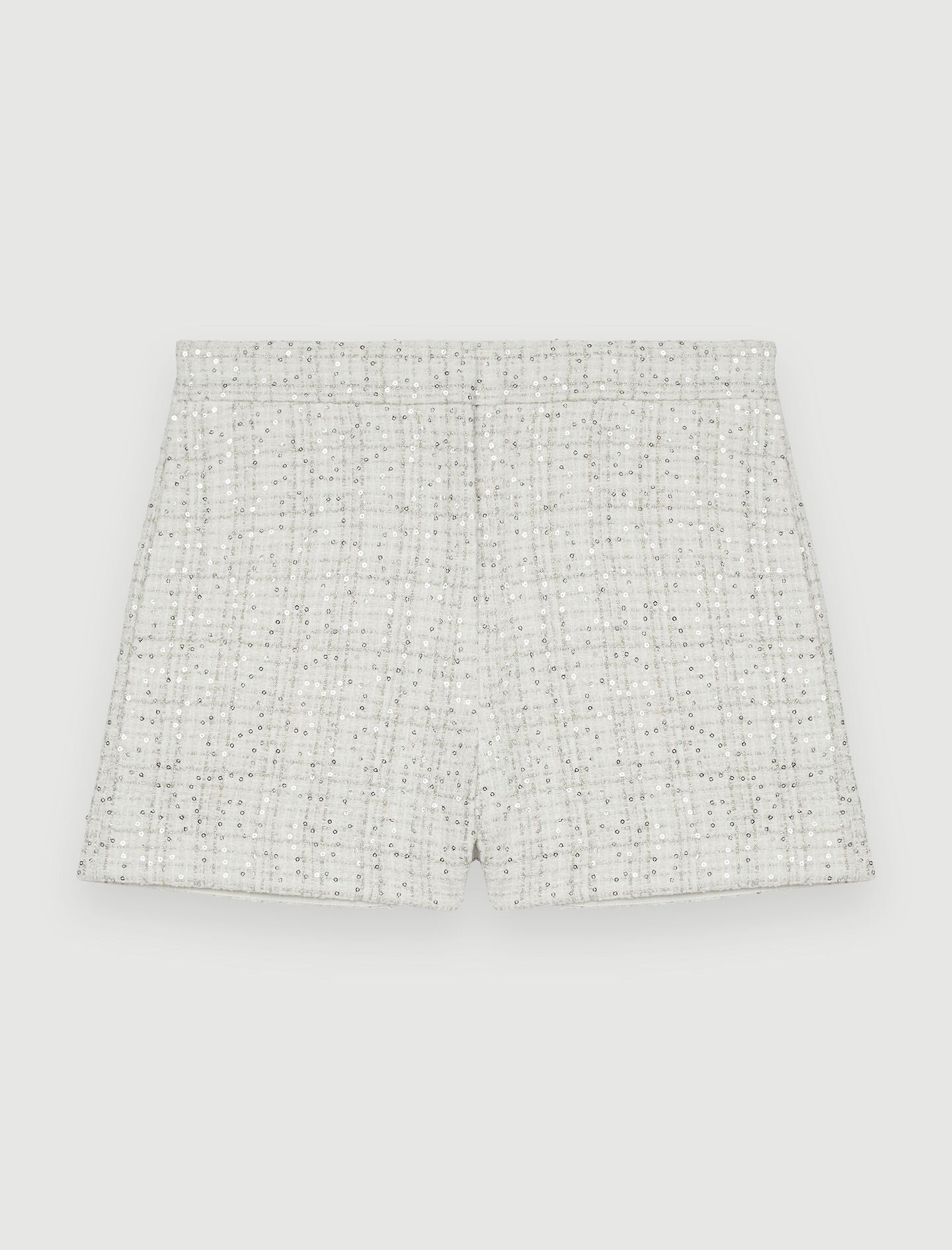Pantaloni scurți din tweed brut cu paiete - Alb