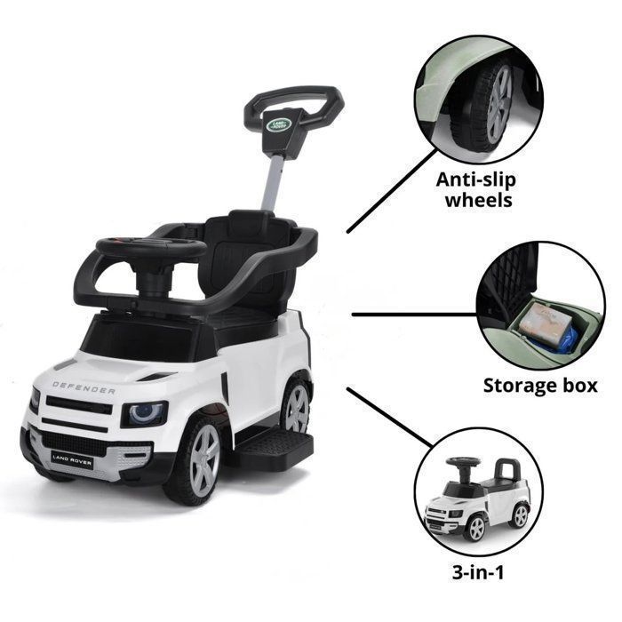 LAND ROVER Defender 2-in-1 Ride-On Toy for Children - White - 1 to 3 Years - Officially Licensed - Push Bar - Adjustable