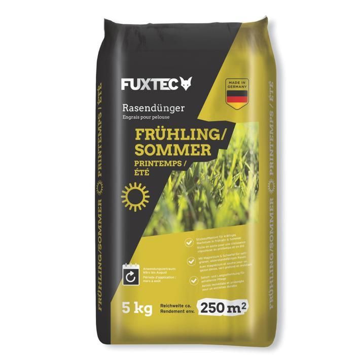 FUXTEC FX-RDFS5 organo-mineral spring/summer lawn fertilizer with magnesium and sulfur, 5 kg bag