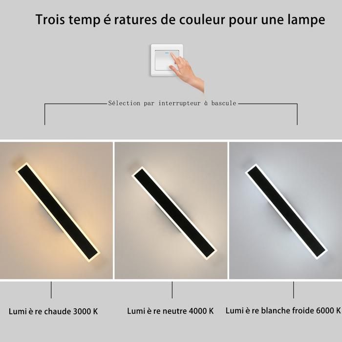 DORLINK 9W LED-seinävalaisin - Minimalistinen muotoilu, Musta akryyli - Kolmivärinen valaistus 3000K/4000K/6500K - Käytävään ja portaikkoon