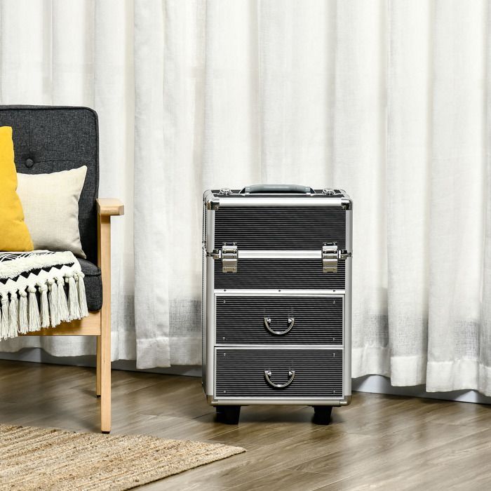 HOMCOM - Estuche de maquillaje - Aleación de aluminio - 36x23x58cm - Negro