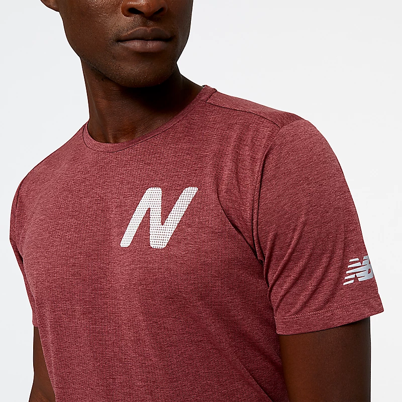 Ανδρικό κοντομάνικο μπλουζάκι για τρέξιμο με γραφικά Impact – Πλυμένο μπορντό μελανζέ