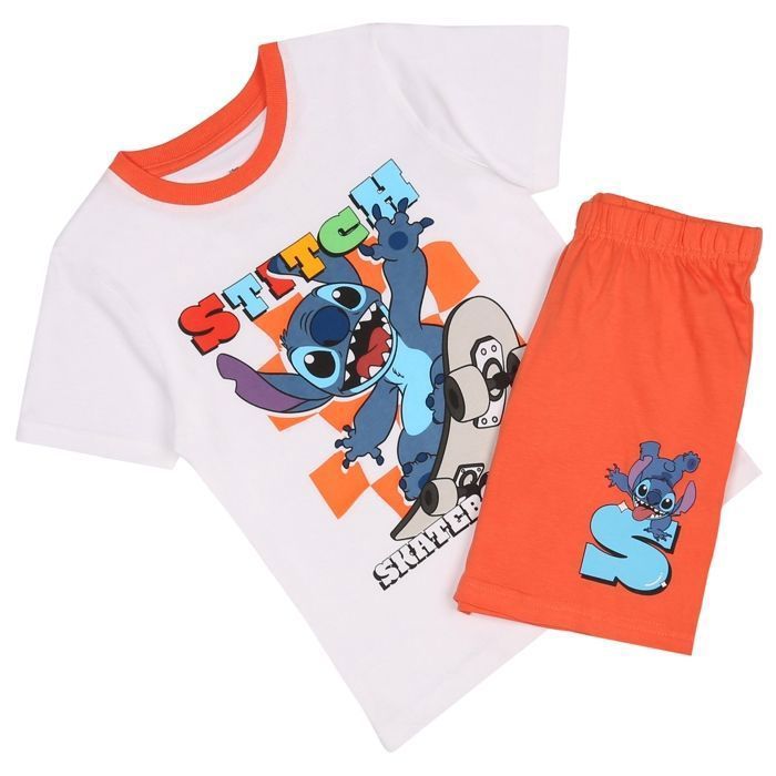 DISNEY Stitch Tweedelige katoenen zomerpyjama voor jongens met korte mouwen, 100% katoen, 104 cm