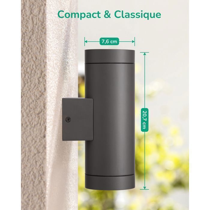EDISHINE applique murale extérieure intérieure lot de 2, gris foncé, étanche IP44, douille GU10, ampoule requise, éclairage mural