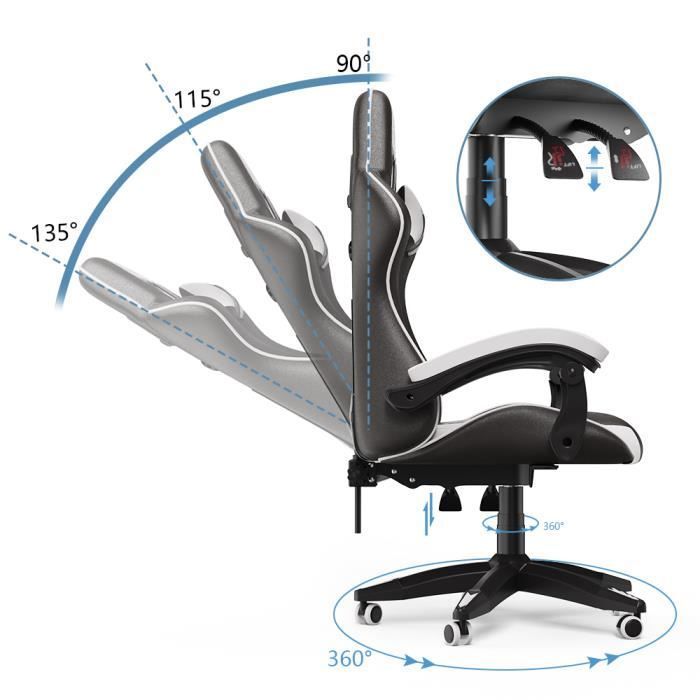 Fauteuil gamer - Chaise Gaming - Siège de Bureau Réglable Pivotant Gaming Racing - avec coussin et dossier inclinable