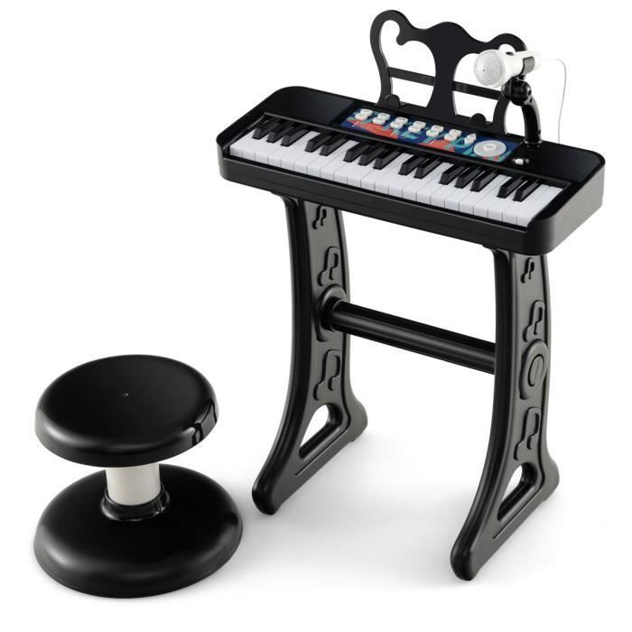 Piano electrónico COSTWAY para niños de 3 años, 37 teclas, con taburete, micrófono ajustable y atril extraíble, color negro.