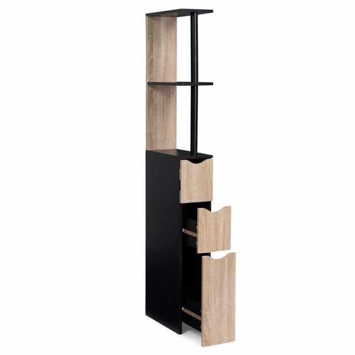 IDMARKET WILLY 3-Door Bathroom Cabinet with Shelf, Black and Beech Wood