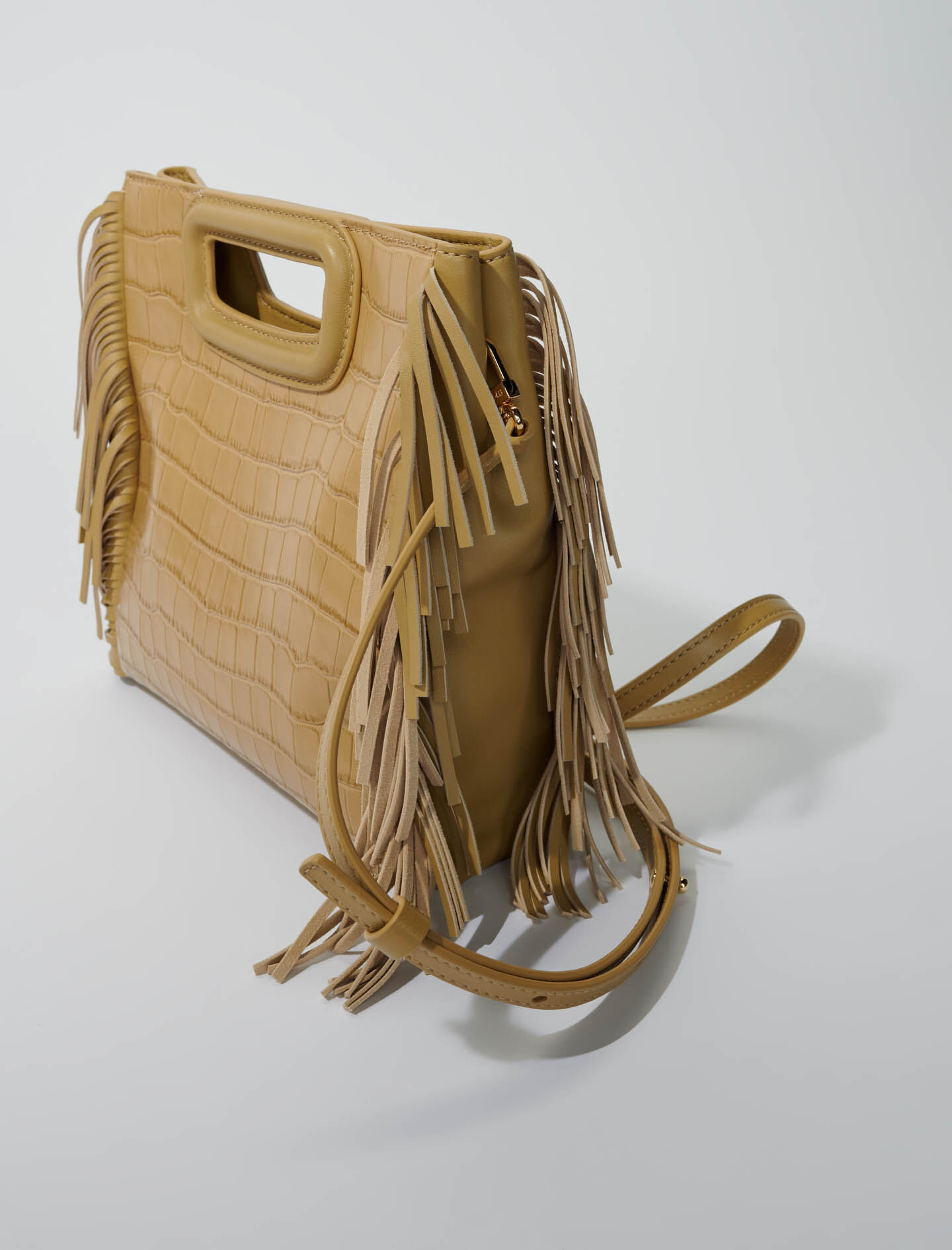Handtas maat M van leer met krokodillenprint - Beige