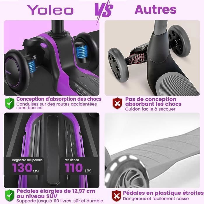 Trotinette Enfant 3 Roues de 3 À 12 Ans Trottinette Pliable Ajustable sur 4 Niveaux pour Filles et Garçons, Jouet Idéal