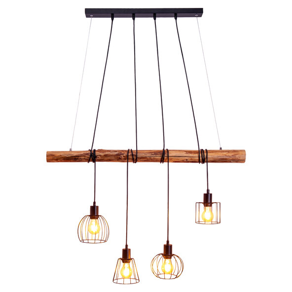 WOODLAND hanglamp, 4 lampen, metaal/hout