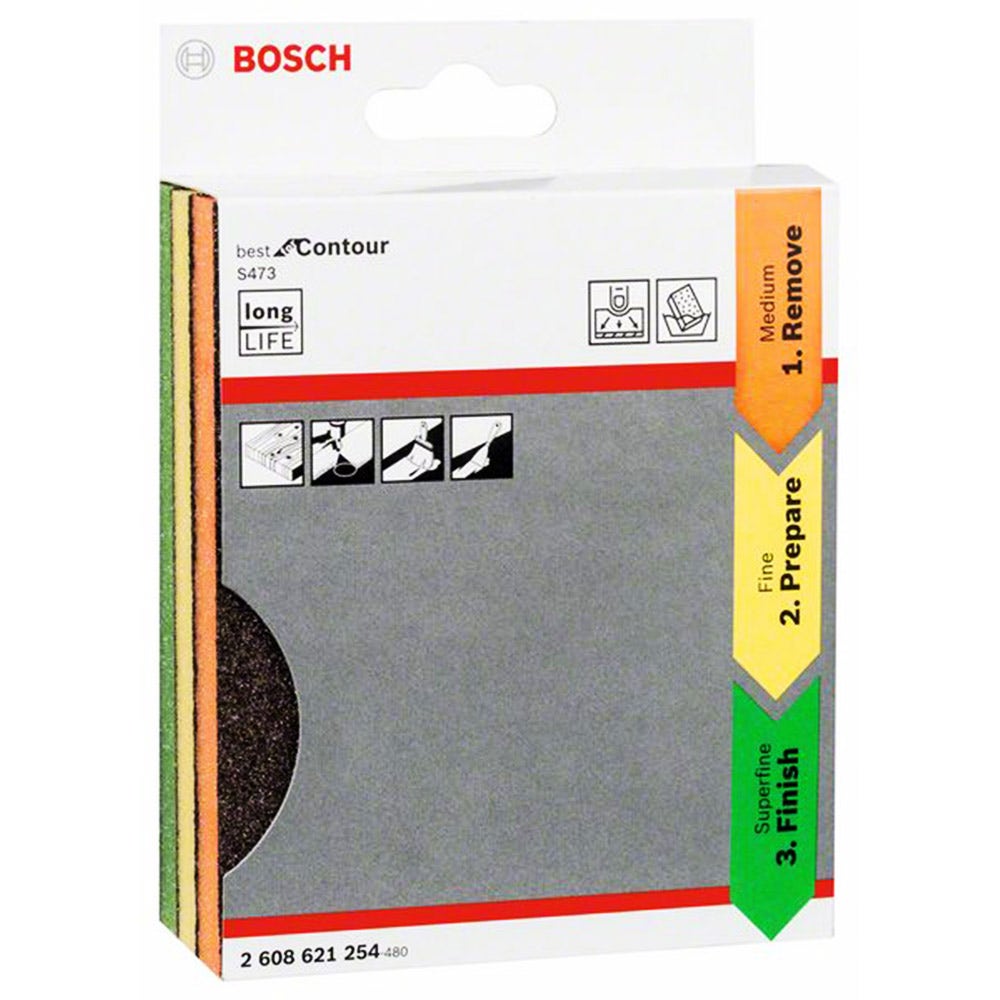 BOSCH skumsvampsett for håndsliping - S473 BEST for CONTOUR - 3 deler