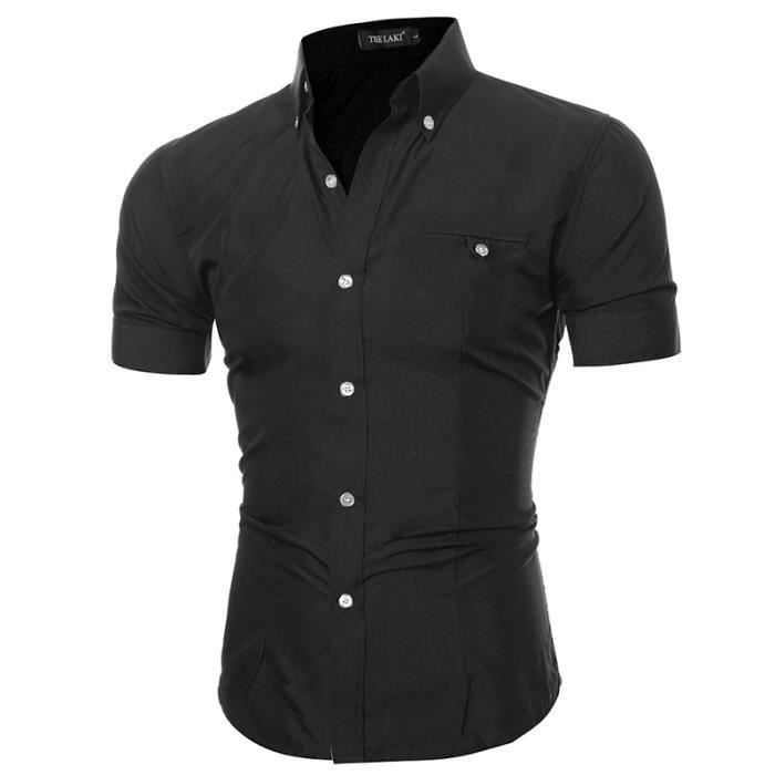 Camisa de hombre - FUNMOON - Corte ajustado - Manga corta - Cuello mandarín - Gris