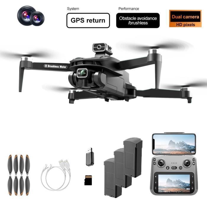 Dron con control remoto de pantalla de 4,5”, cámara HD 8K 1080P, GPS ajustable, 5G, sistema de evasión de obstáculos en 4 direcciones, 4 lentes HD, 3 baterías.