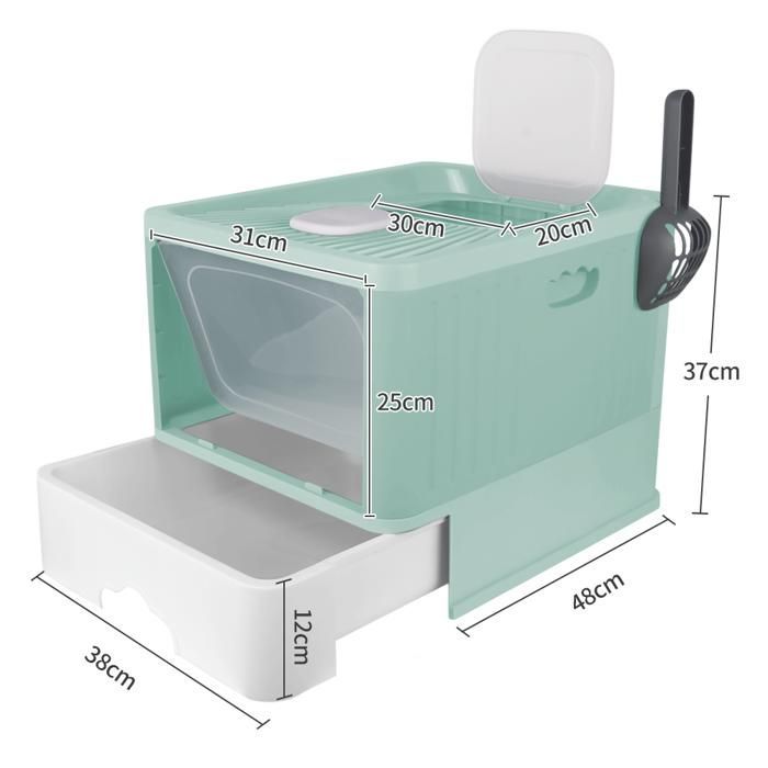Vert Bac à litière pliant pour chat avec Stérilisation par UV,  Bac à litière à tiroir avec pelle, Maison de Toilettes, 48x37x38cm