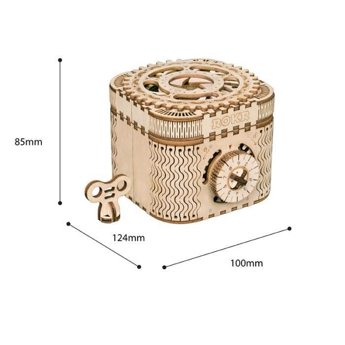 Kit de Quebra-Cabeça 3D de Madeira com 123 Peças, Sem Necessidade de Cola, Caixa do Tesouro, Kit de Modelo Mecânico, Conjunto de Construção, Presente