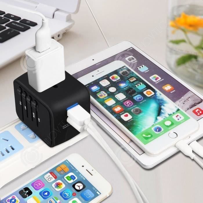 INN® Universele reisadapter met meerdere stopcontacten, geschikt voor de VS, het VK, Australië en 150 andere landen, inclusief internationale stekker, USB-veiligheidszekering en 5V 2,4A multi-pod oplader.