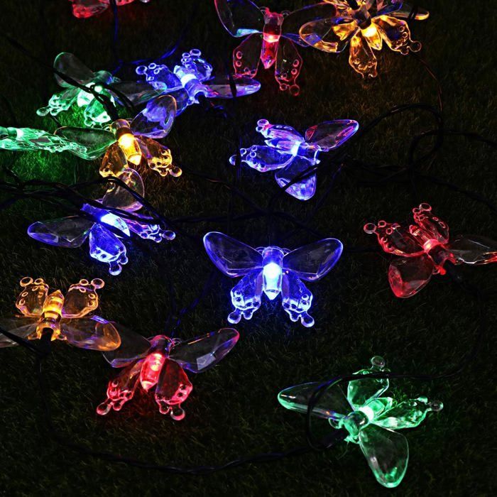 Solarbetriebene Lichterkette mit 20 LEDs in Schmetterlingsform - Wasserdicht - Für den Außenbereich - 5 m (mehrfarbige Lichter)
