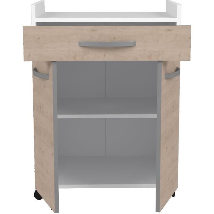 Carrito de servicio OSLO, 60 cm - 1 cajón y 1 puerta - Ancho 60 x Profundidad 44 x Alto 81 cm - Acabado en roble